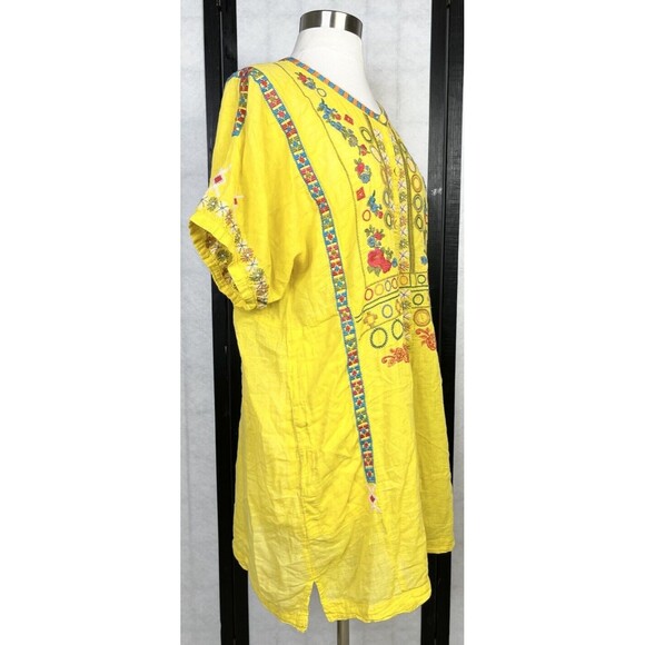Johnny Was Mustard Floral Embroidered Top. Size: L - Picture 2 of 7
